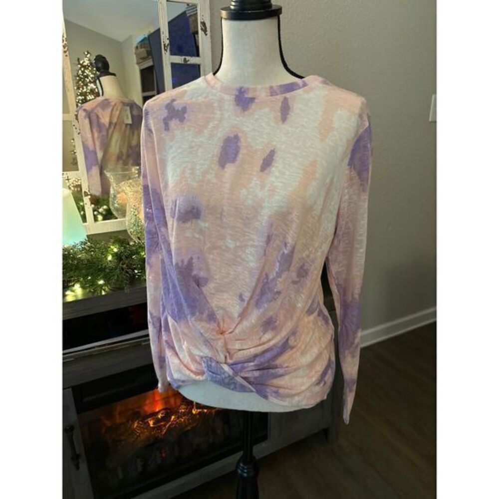 Say What? NWT women's blouse Large purple pink tye dye tee
